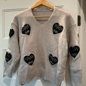 Women’s Cream Heart Patch V-Neck Sweater